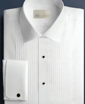 100% Cotton Pleated Laydown Collar Tuxedo Shirt - French Cuffs