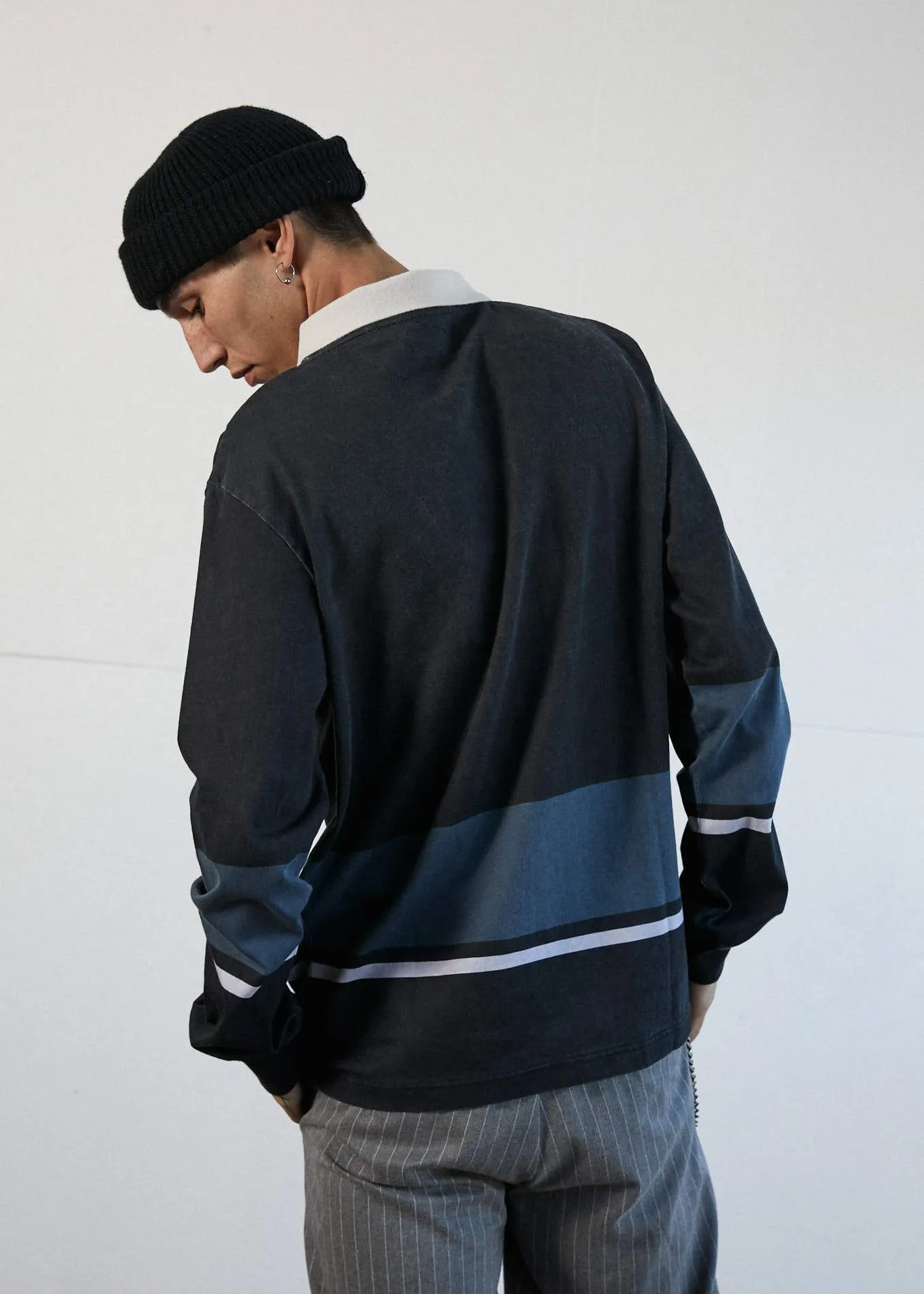 Afends Mens Whiplash - Half Zip Long Sleeve Polo Tee - Black
