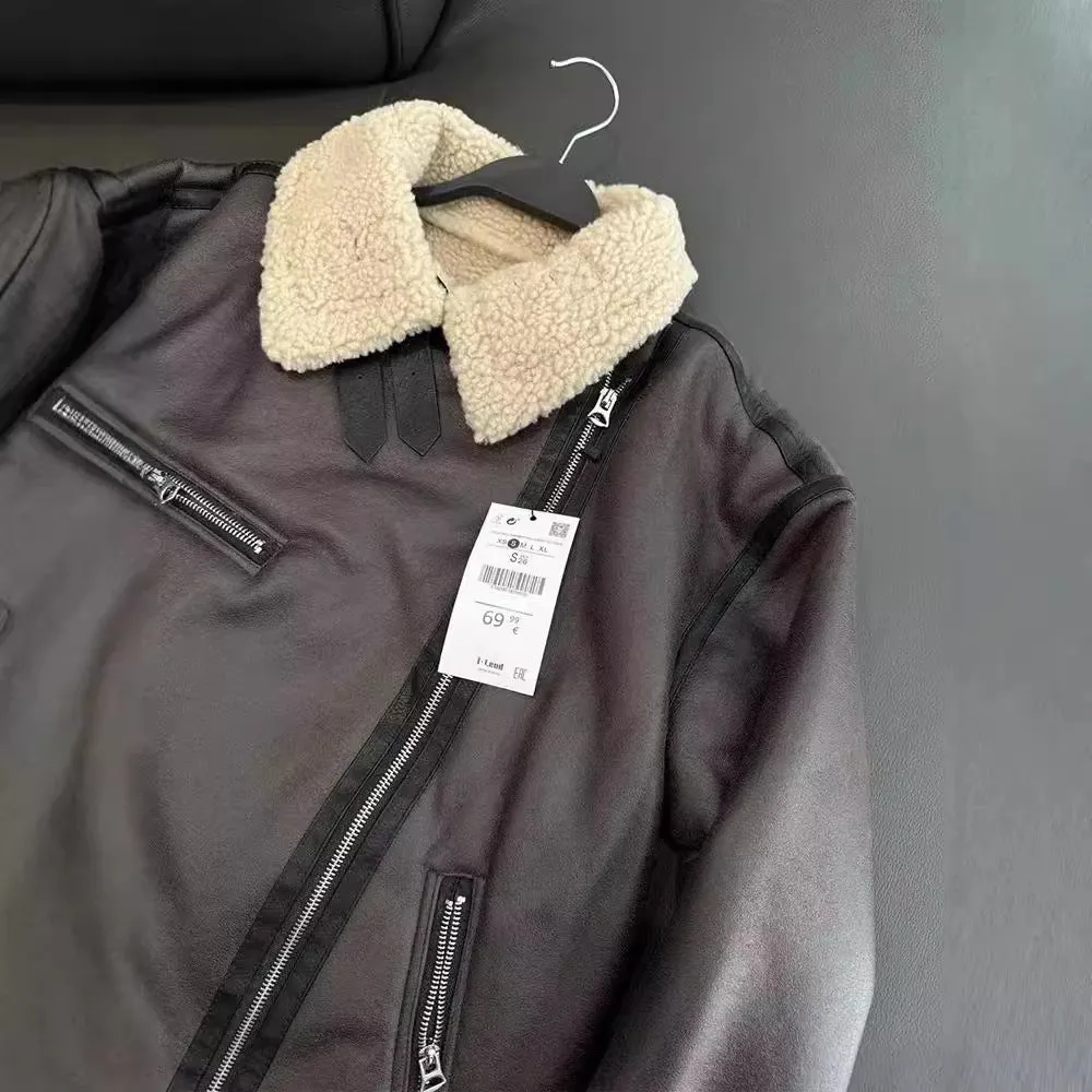 Amozae 90s streetwear Zadata Women's Fur Integrated Warm Double-Sided Jacket with Belt 8073264 80736