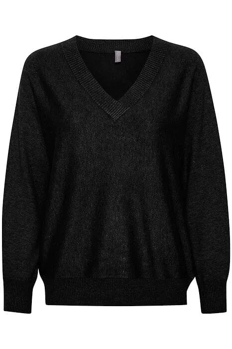 BLACK V NECK CASUAL SWEATER