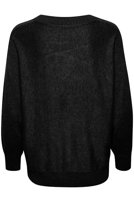 BLACK V NECK CASUAL SWEATER