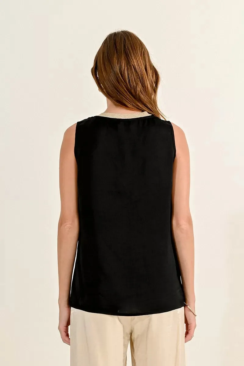 Black V-neck Satin Top