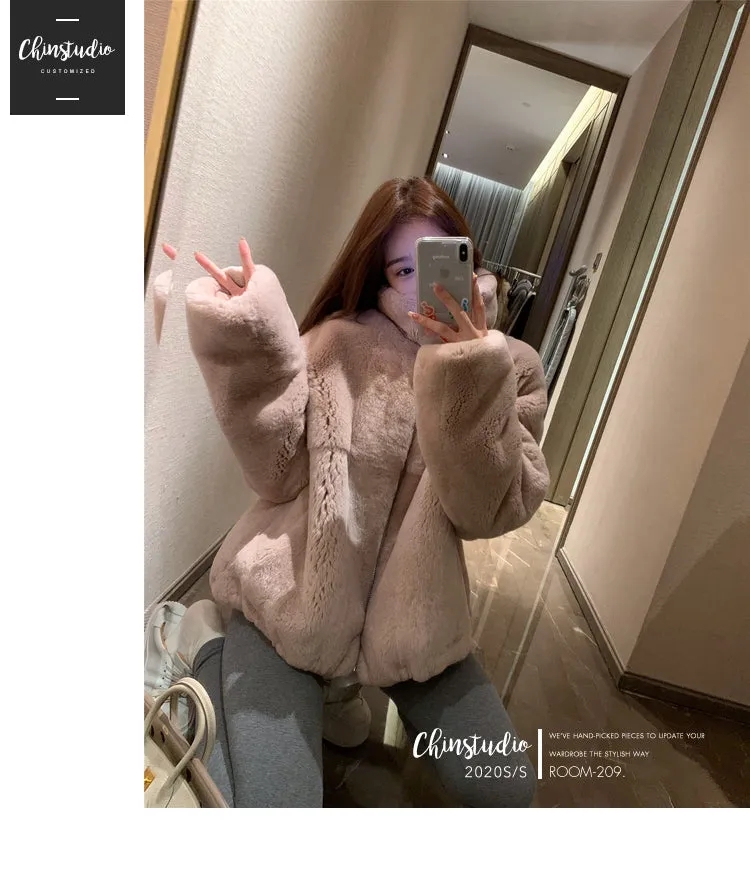 Boho Winter Coat, Fur Coat, Faux Fox Fur, Western Rabbit in Pink Lotus