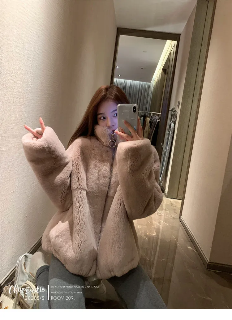 Boho Winter Coat, Fur Coat, Faux Fox Fur, Western Rabbit in Pink Lotus