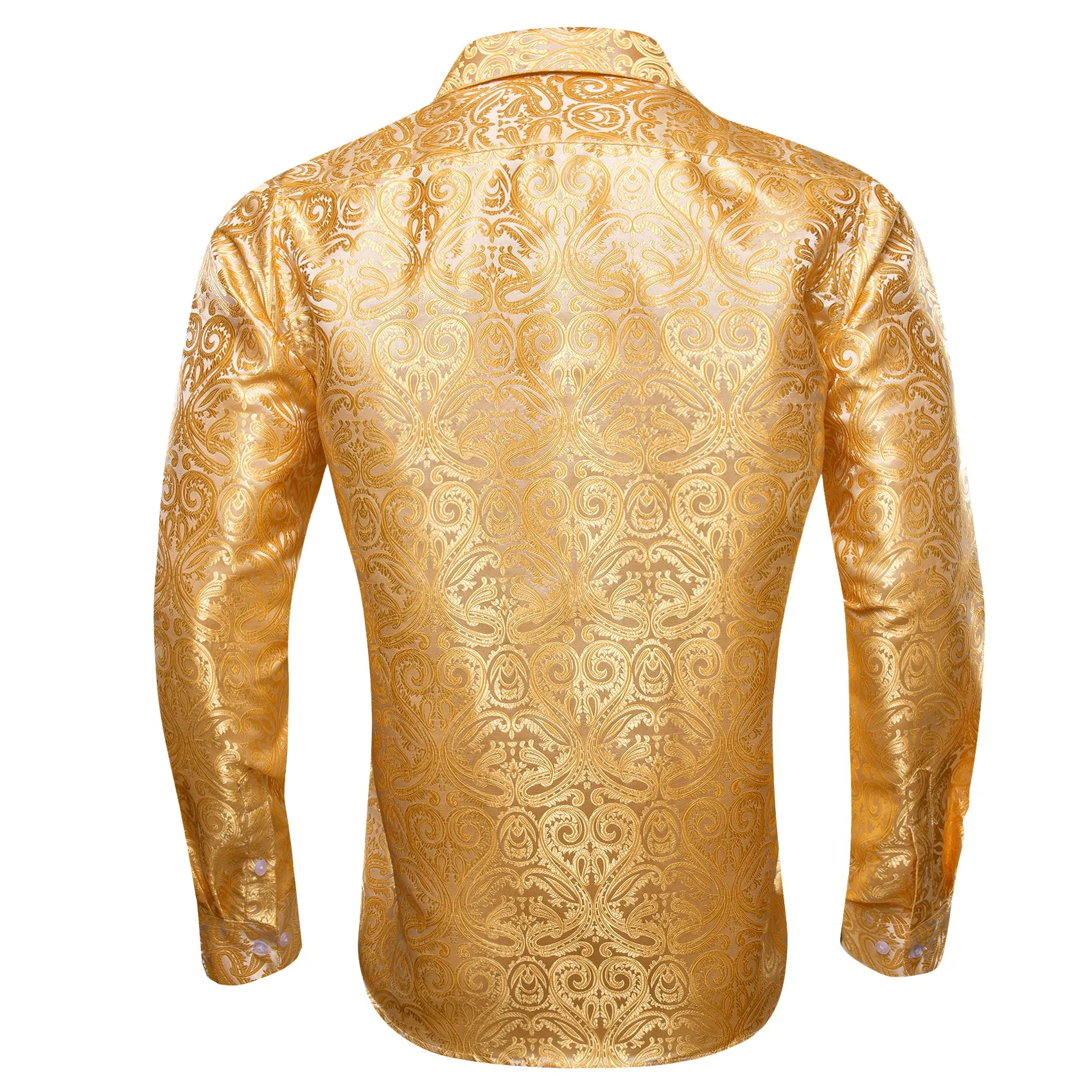 Bright Yellow Paisley Silk Men's Casual Business Long Sleeve Shirt