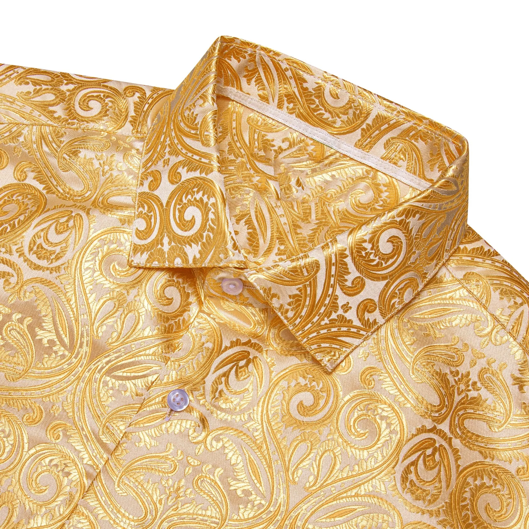 Bright Yellow Paisley Silk Men's Casual Business Long Sleeve Shirt