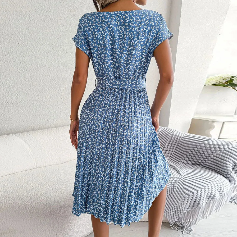 Casual Loose Summer Fashion Floral Short Slim Vacation Pullover Sleeve Skirt Dress