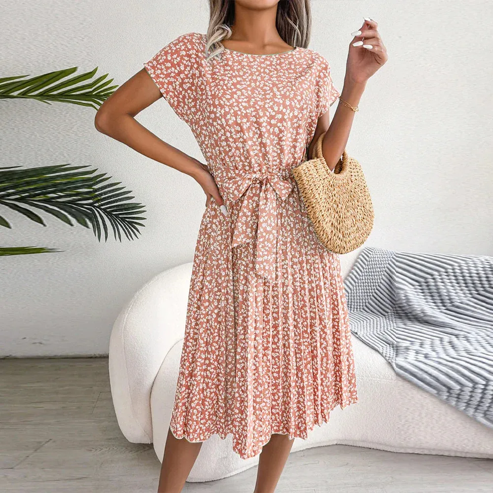 Casual Loose Summer Fashion Floral Short Slim Vacation Pullover Sleeve Skirt Dress