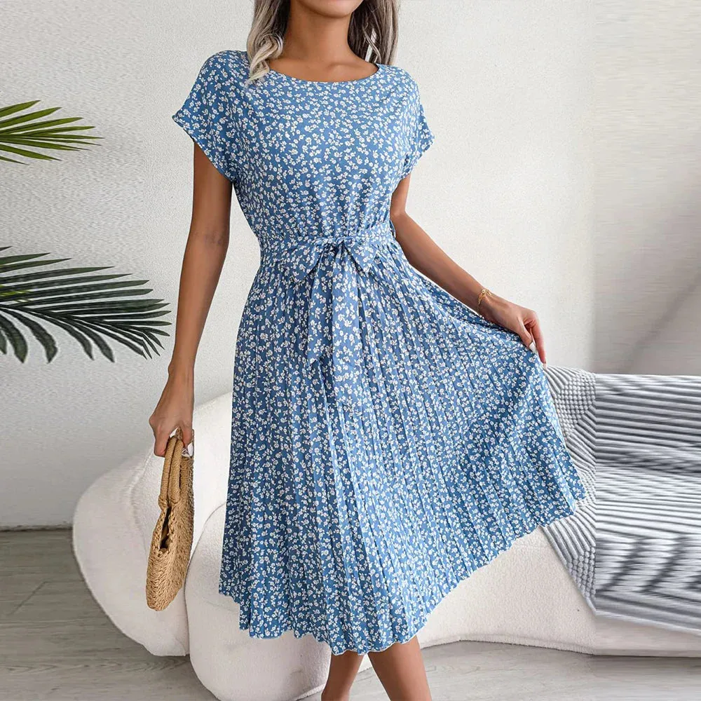 Casual Loose Summer Fashion Floral Short Slim Vacation Pullover Sleeve Skirt Dress