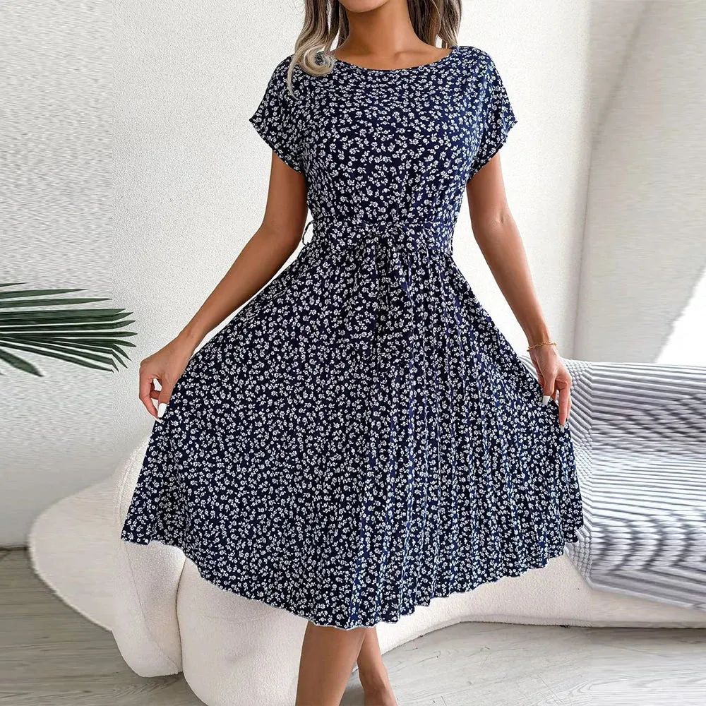 Casual Loose Summer Fashion Floral Short Slim Vacation Pullover Sleeve Skirt Dress