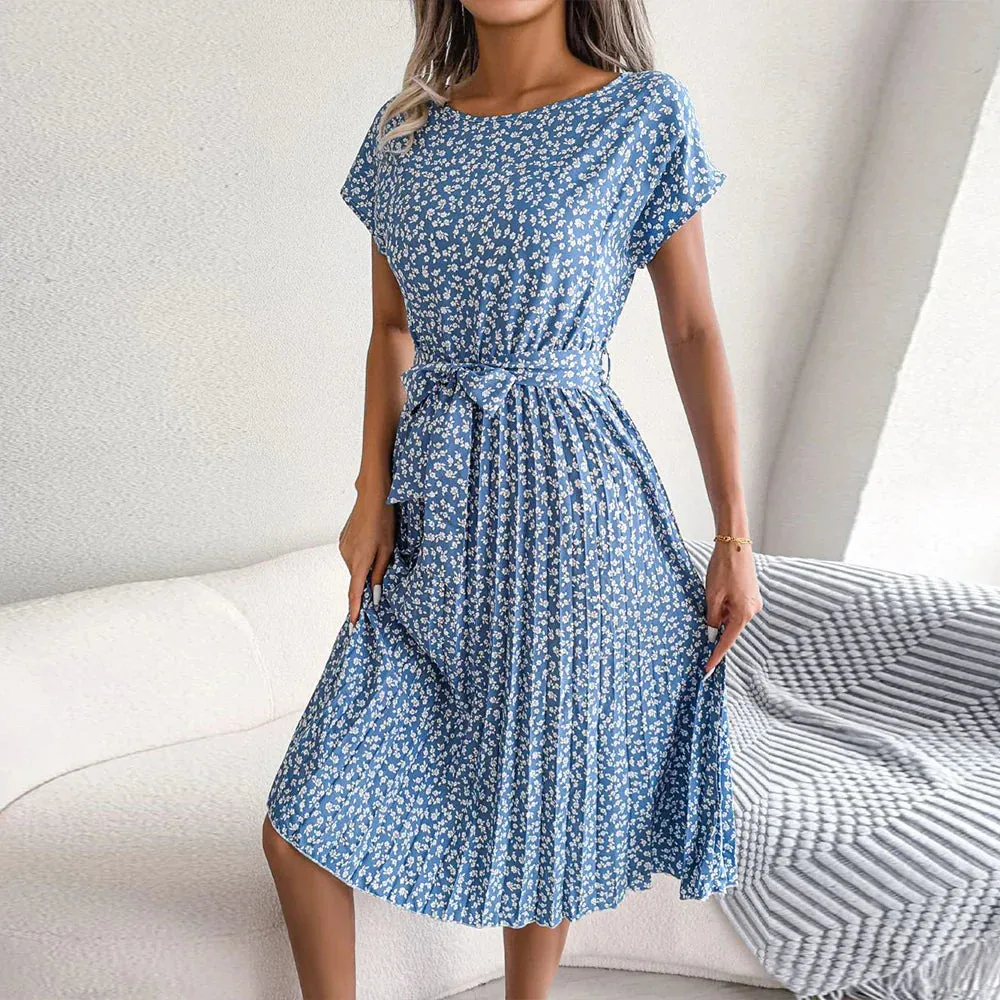 Casual Loose Summer Fashion Floral Short Slim Vacation Pullover Sleeve Skirt Dress
