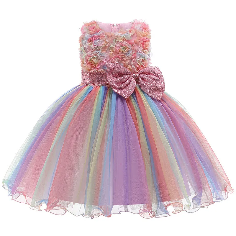 Children Shirt Women's Children Shirt-Child Dress Pettiskirt Bow Mesh Evening Dress Clothing Girl Dress