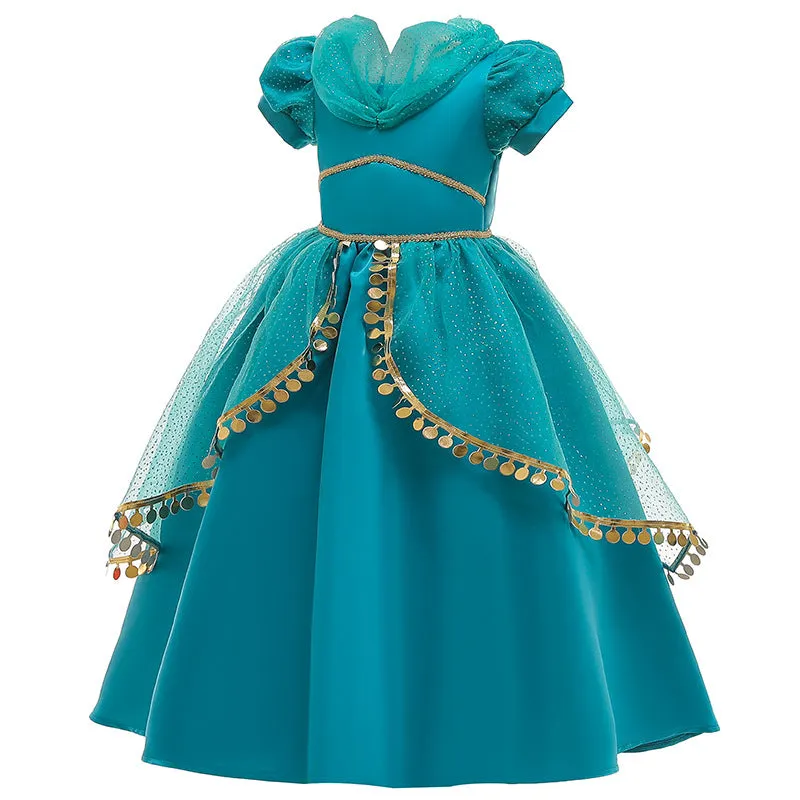 Children's Clothing Children Shirt Lamp of Aladdin Princess Jasmine Dress Medium and Large Children's Dresses Girl Dress