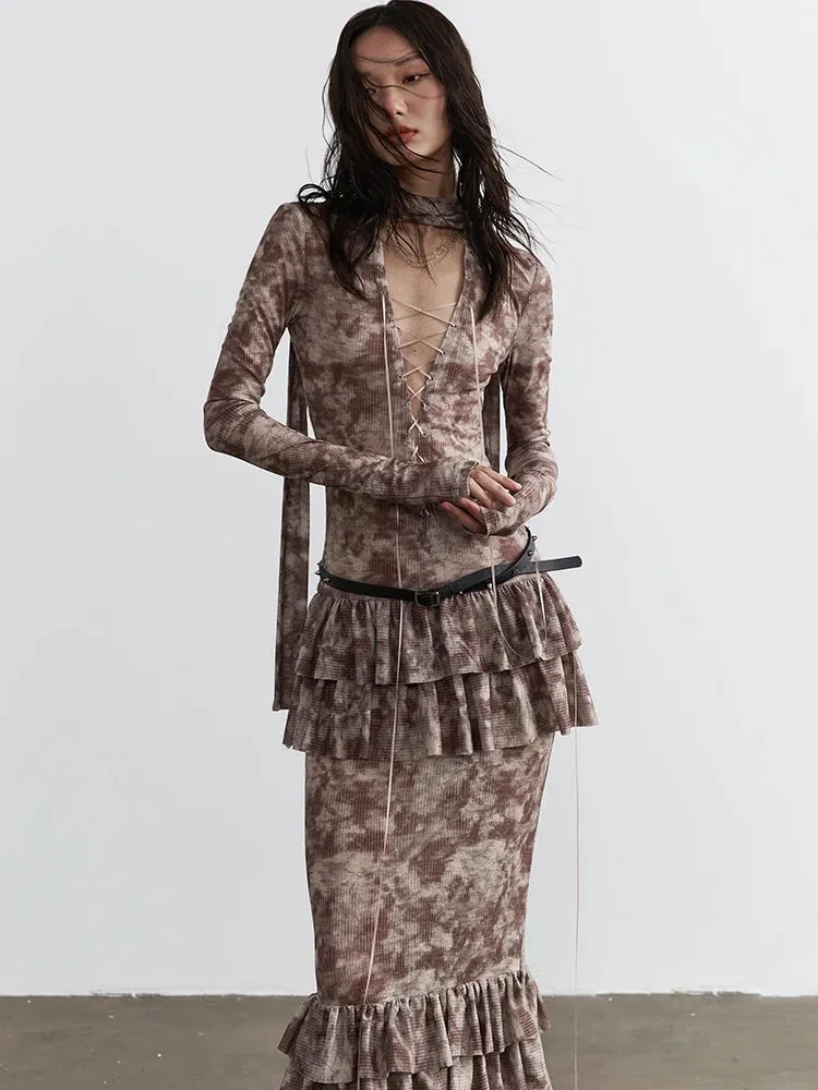 Darcie Lace-Up Ruffle Dress