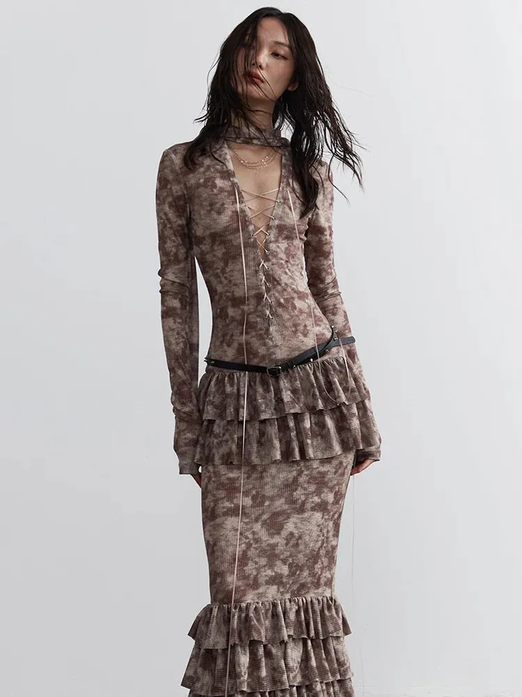 Darcie Lace-Up Ruffle Dress
