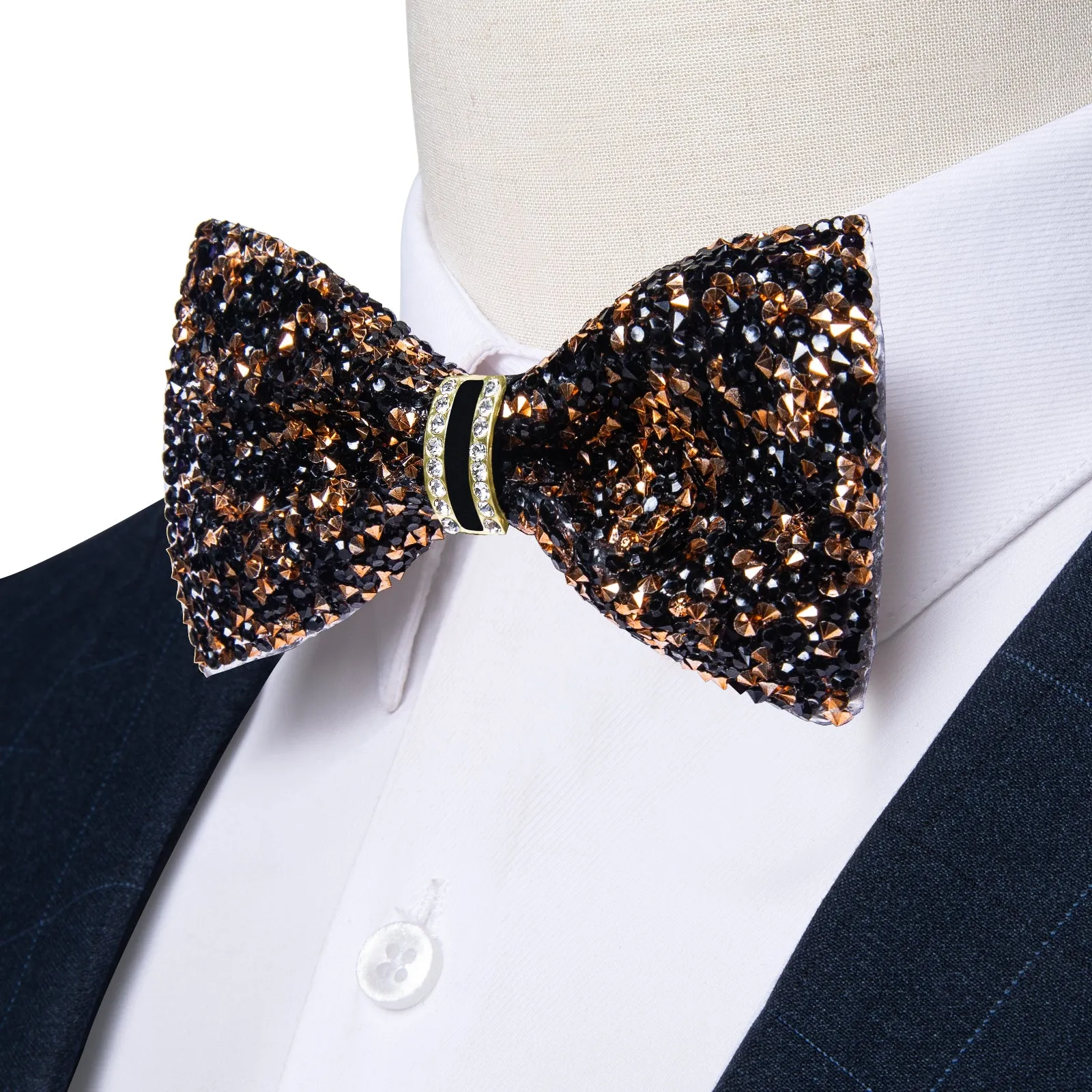 DiBanGu Imitation Crystal Bowtie Black Golden Diamond Men's Pre-Bowtie for Party