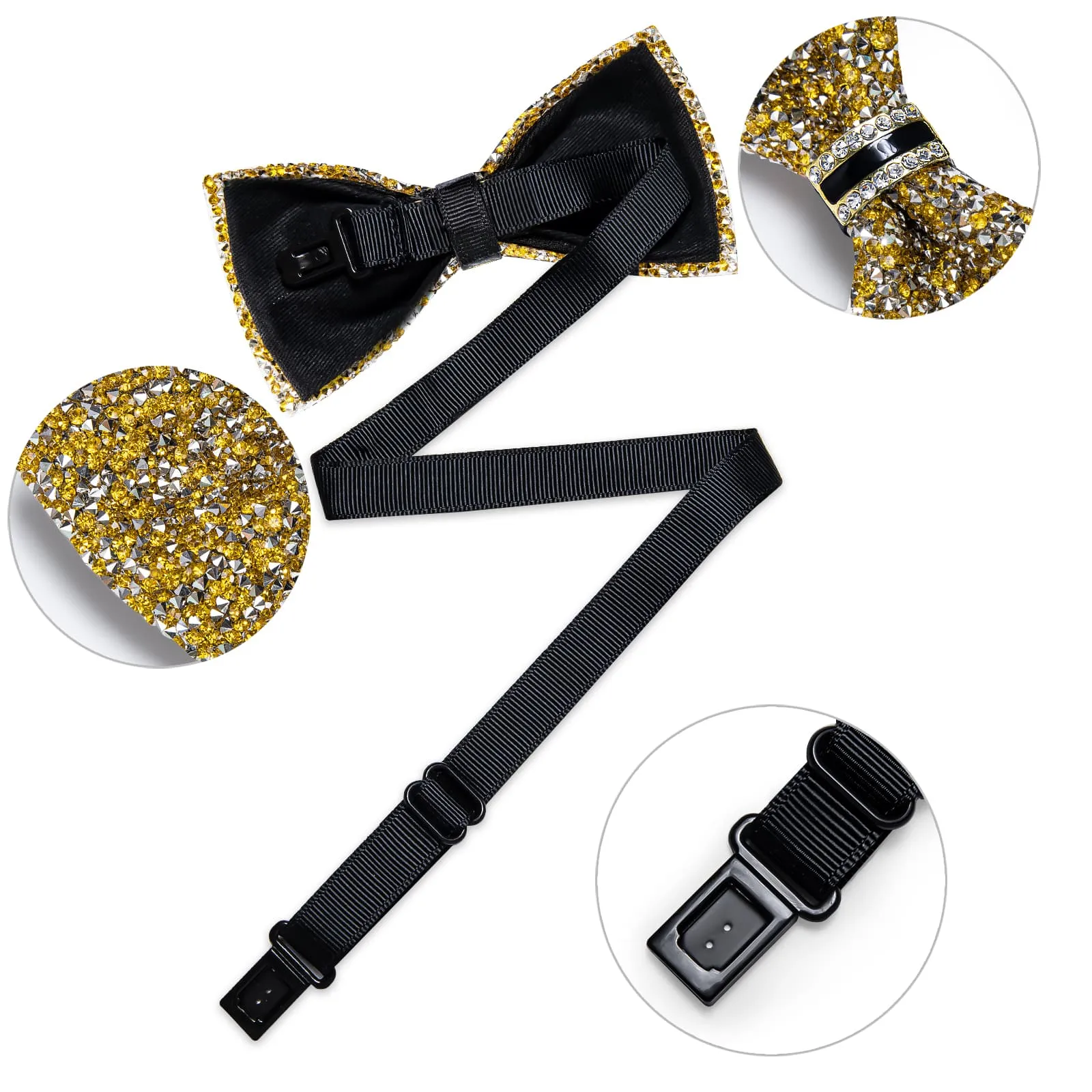 DiBanGu Imitation Diamond Bow Tie Yellow Silver Crystal Men's Pre Tied Bow Ties