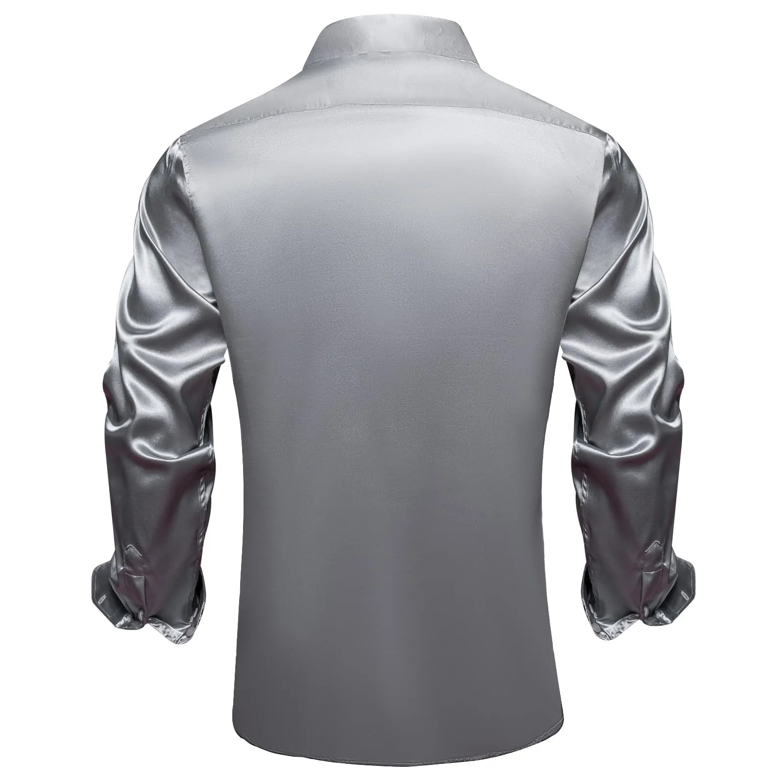 DiBanGu Tuxedo Shirt Dim Gray Solid Satin Silk Button Up Long Sleeve Men's Shirt
