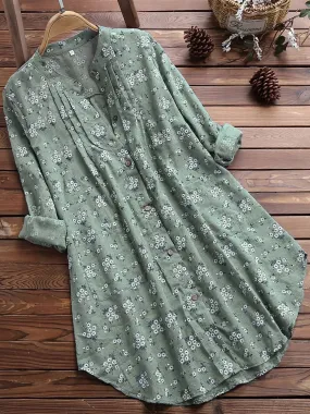 Floral Print Plus Size Button Up Shirt for Casual Wear