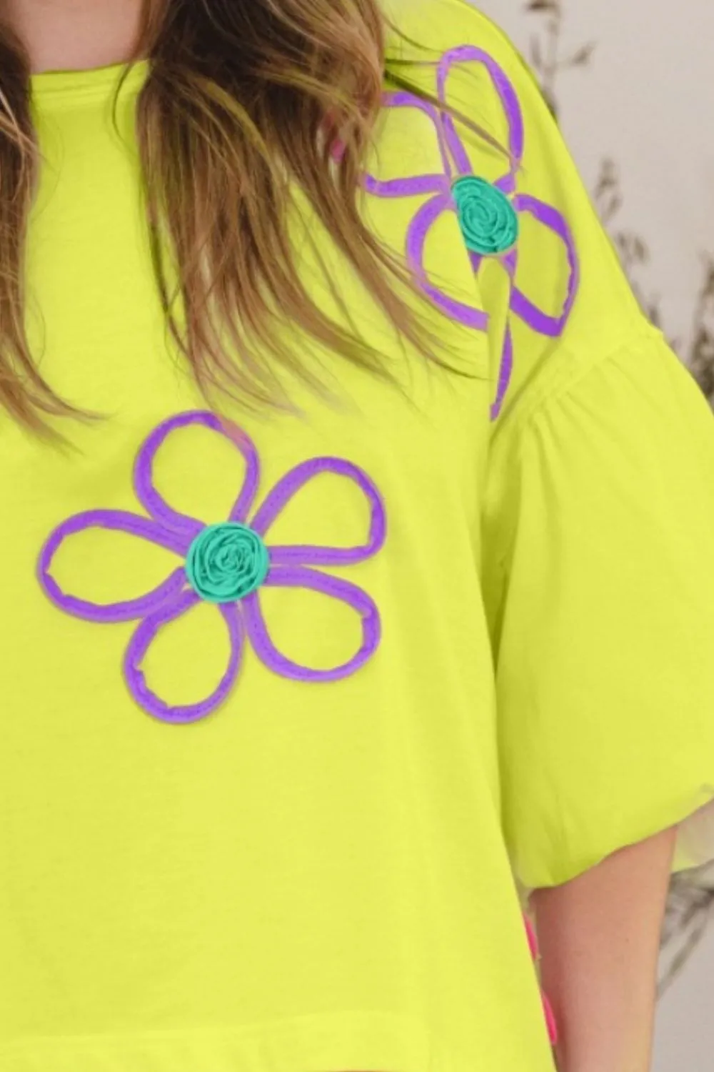 Full Size Flower Embroidery Detail T-Shirt