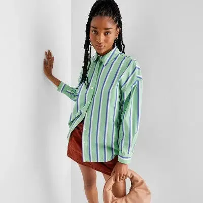 Future Collective With Reese Women's Button Down Striped Long Sleeve Basic