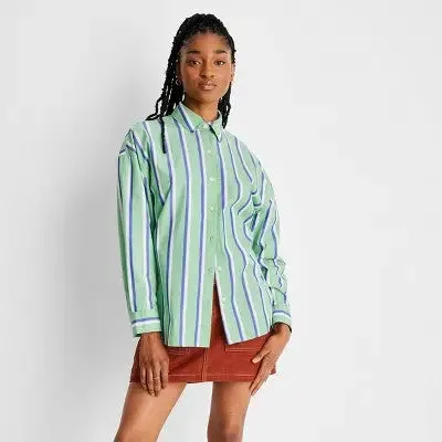 Future Collective With Reese Women's Button Down Striped Long Sleeve Basic