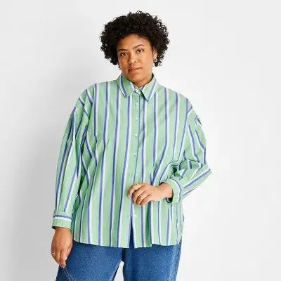 Future Collective With Reese Women's Button Down Striped Long Sleeve Basic