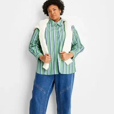 Future Collective With Reese Women's Button Down Striped Long Sleeve Basic