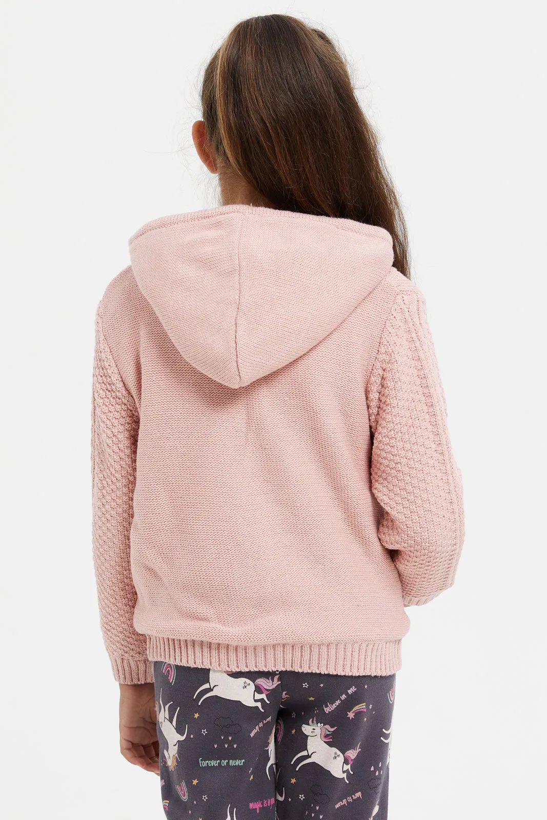 Girls Pink Knitted Zip Front Cardigan
