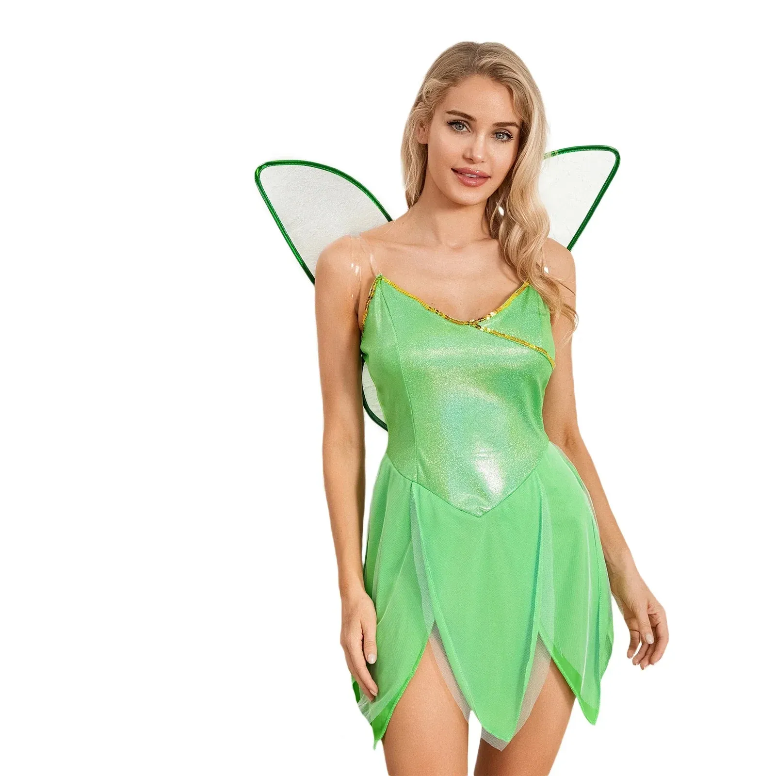 Halloween Cosplay Costume Forest Elf Sequin Short Princess Wings Masquerade Out Fits Summer Fairy Dress