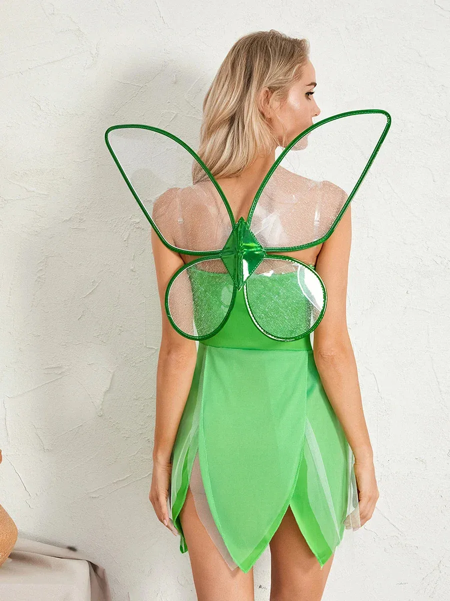 Halloween Cosplay Costume Forest Elf Sequin Short Princess Wings Masquerade Out Fits Summer Fairy Dress