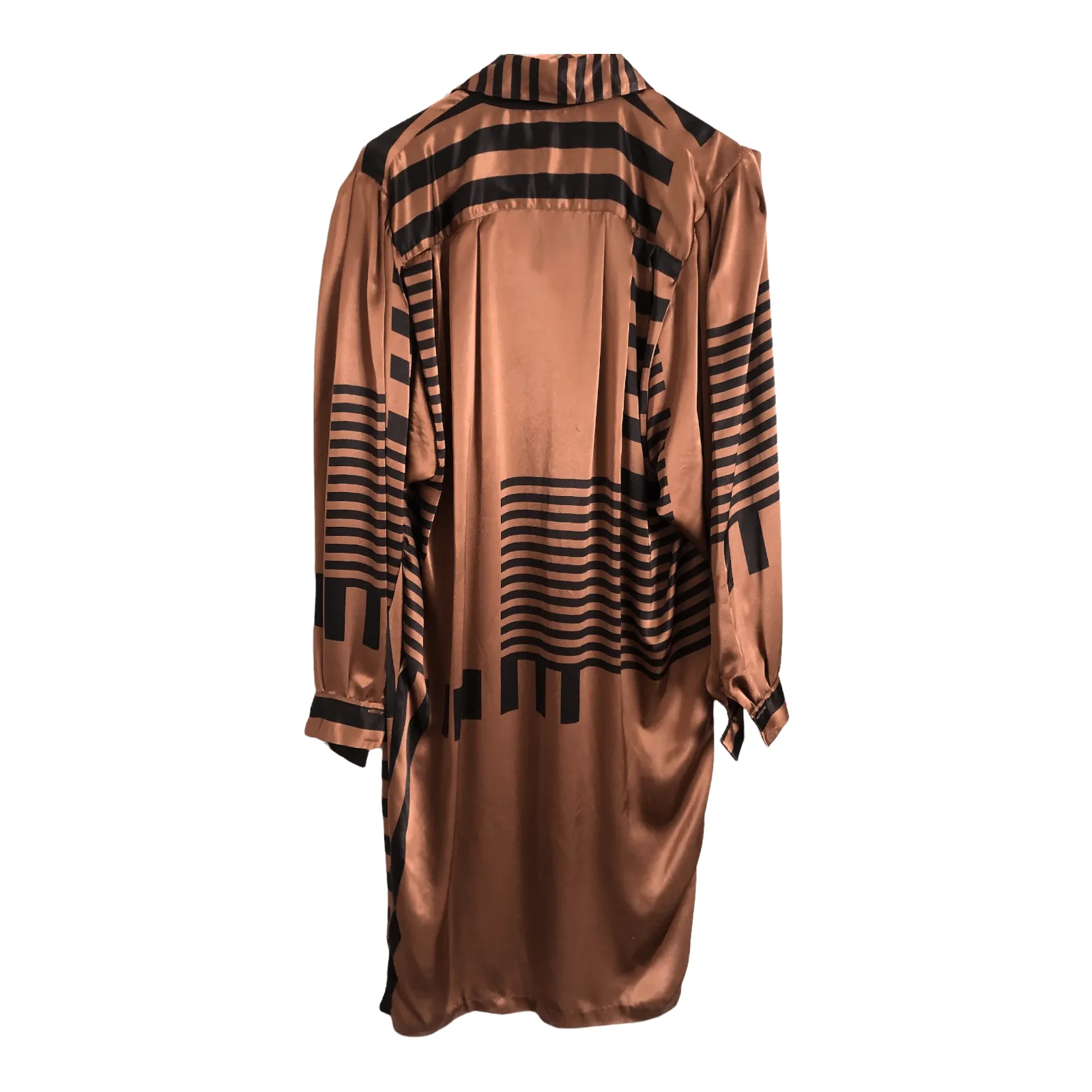 Jean Claude Paris Vintage Satin Long Sleeve Midi Shirt Dress Brown Black UK Size 16