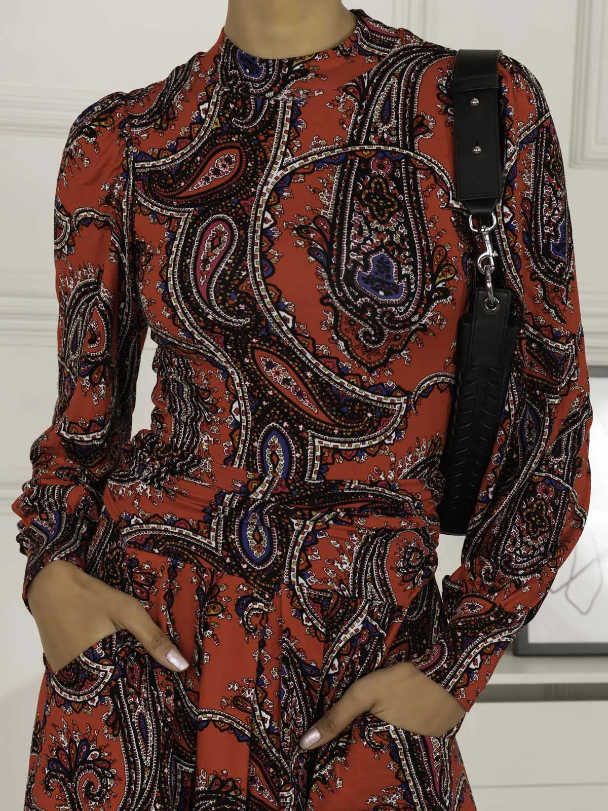 Judith Polo Neck Midi Dress, Red Multi