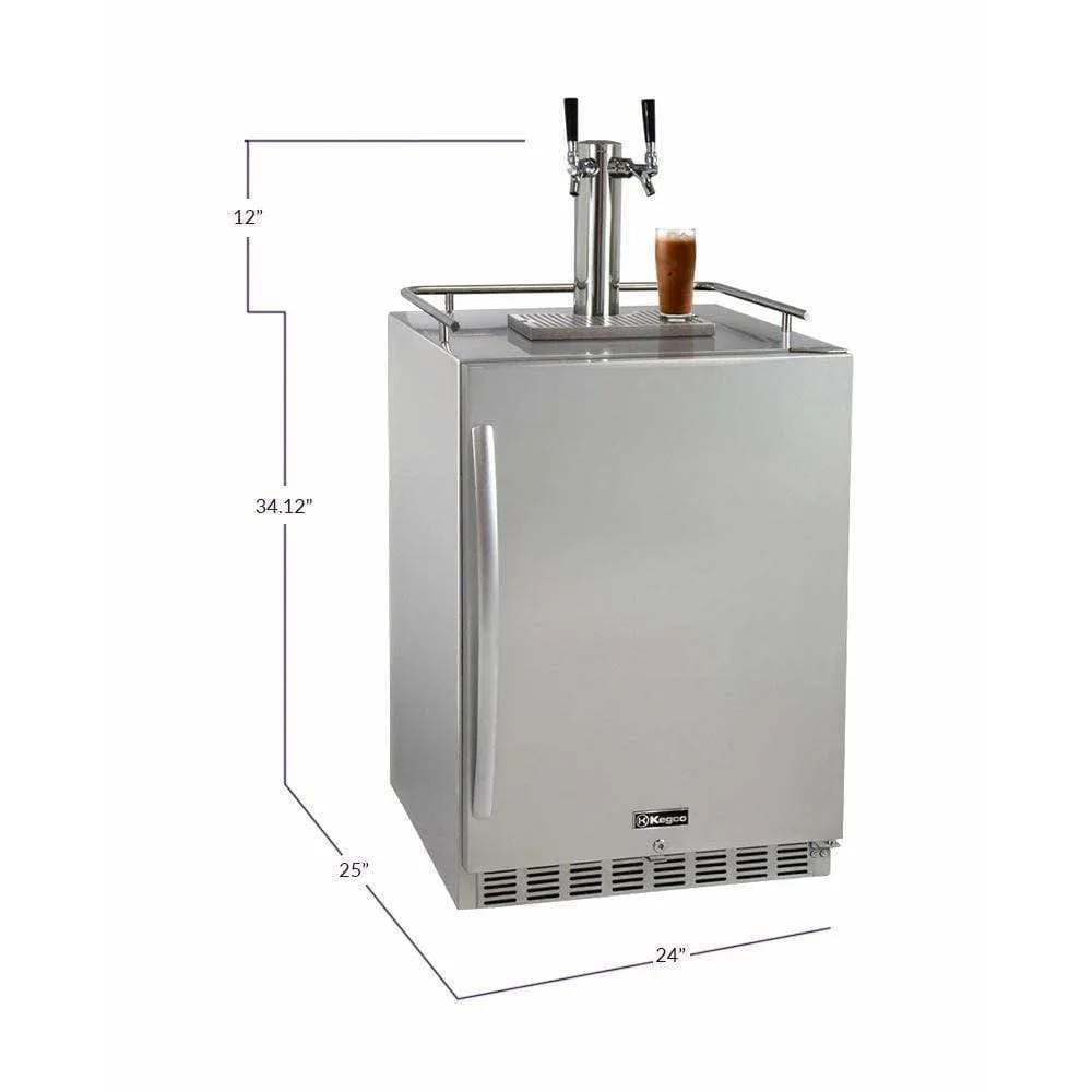 Kegco 24" Wide Cold Brew Coffee Dual Tap All Stainless Steel Outdoor Built-In Right Hinge Kegerator ICHK38SSU-2