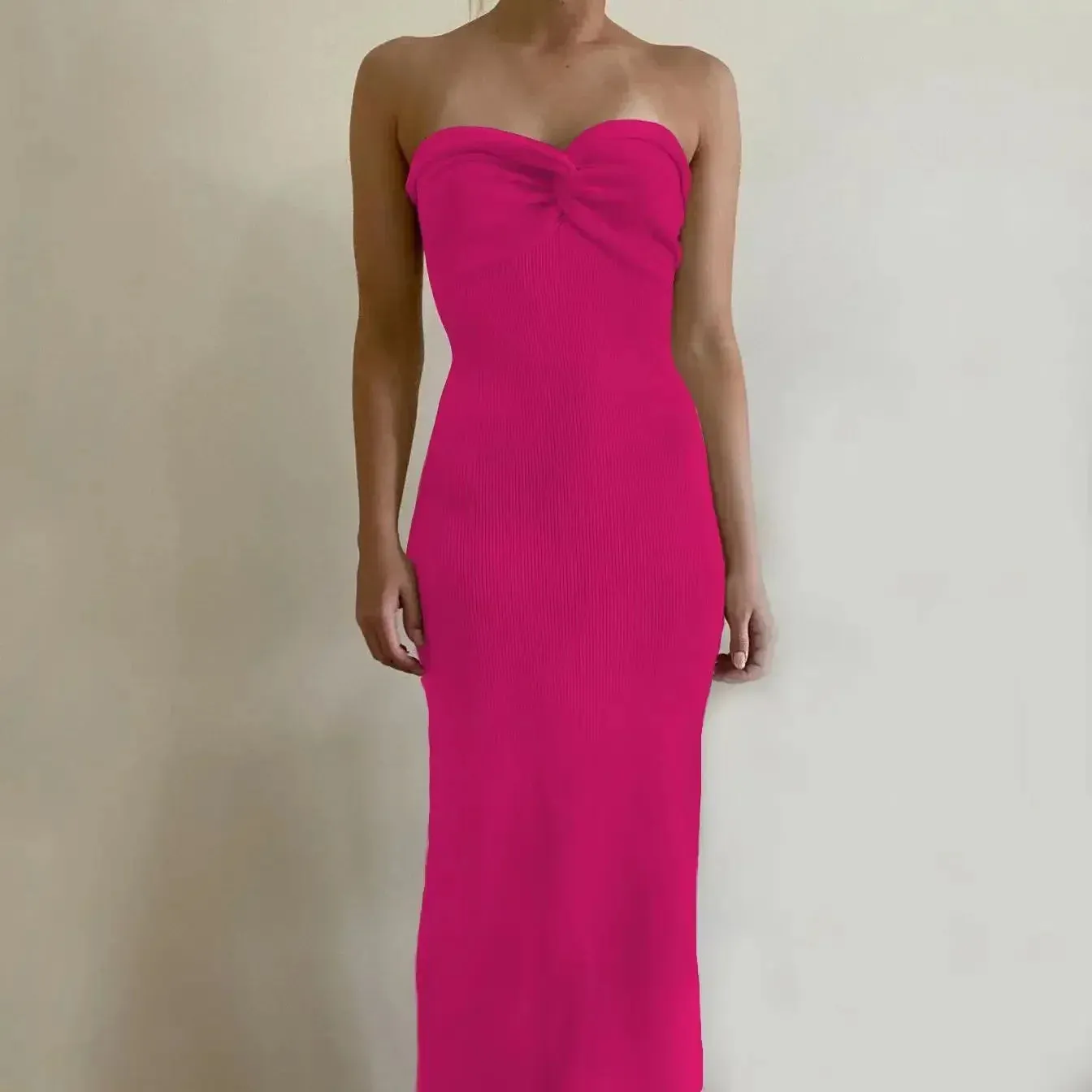 Knitting Twist Party Summer Knit Backless Off-Shoulder Maxi 2024 Strapless Beach Bodycon Dress