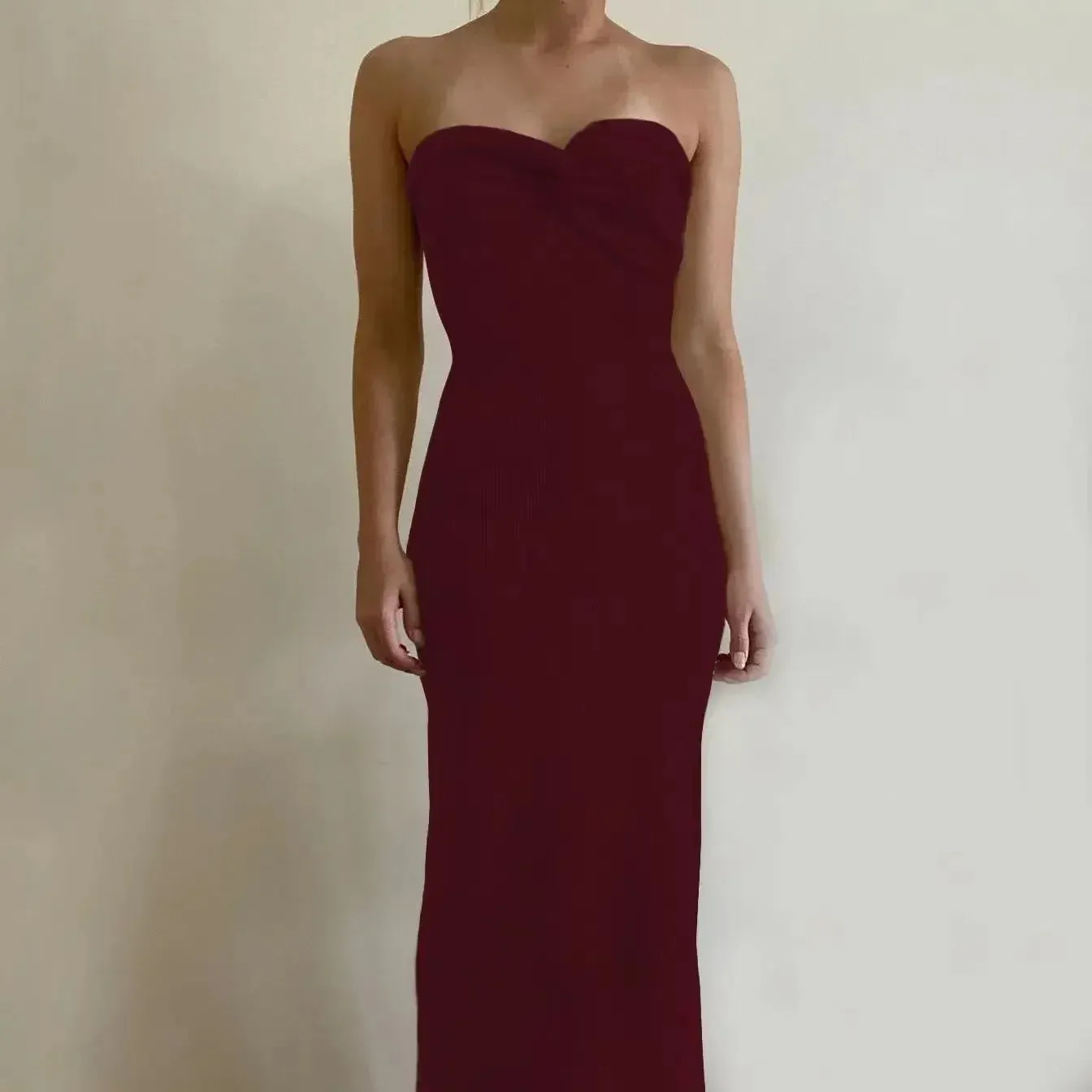Knitting Twist Party Summer Knit Backless Off-Shoulder Maxi 2024 Strapless Beach Bodycon Dress