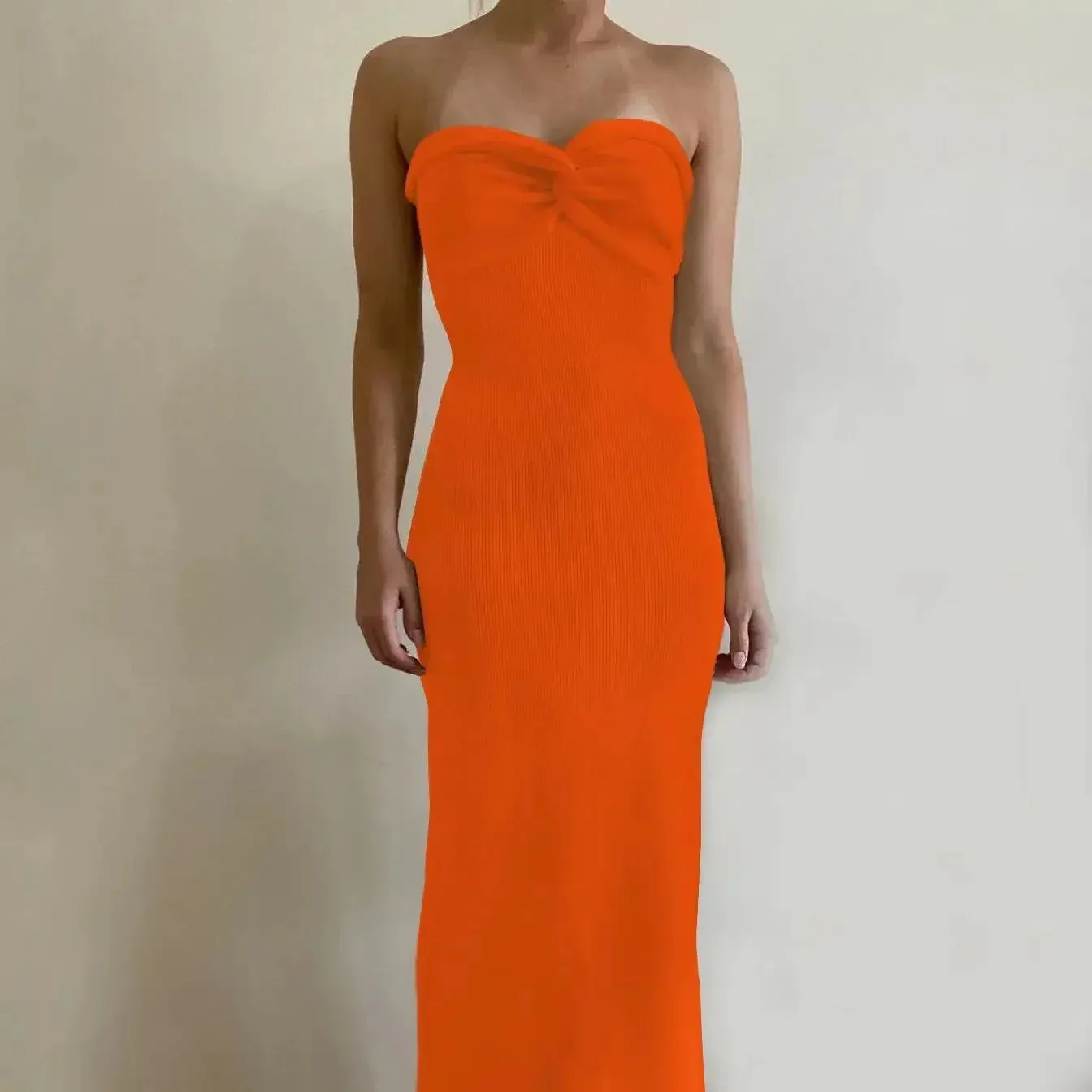 Knitting Twist Party Summer Knit Backless Off-Shoulder Maxi 2024 Strapless Beach Bodycon Dress