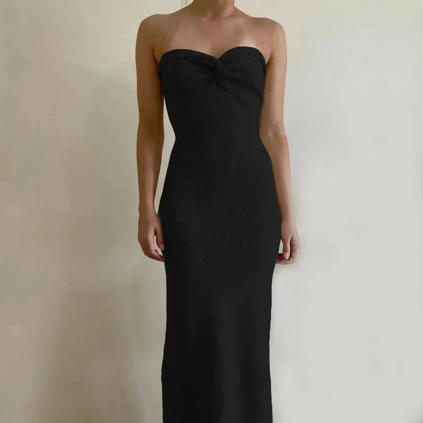 Knitting Twist Party Summer Knit Backless Off-Shoulder Maxi 2024 Strapless Beach Bodycon Dress