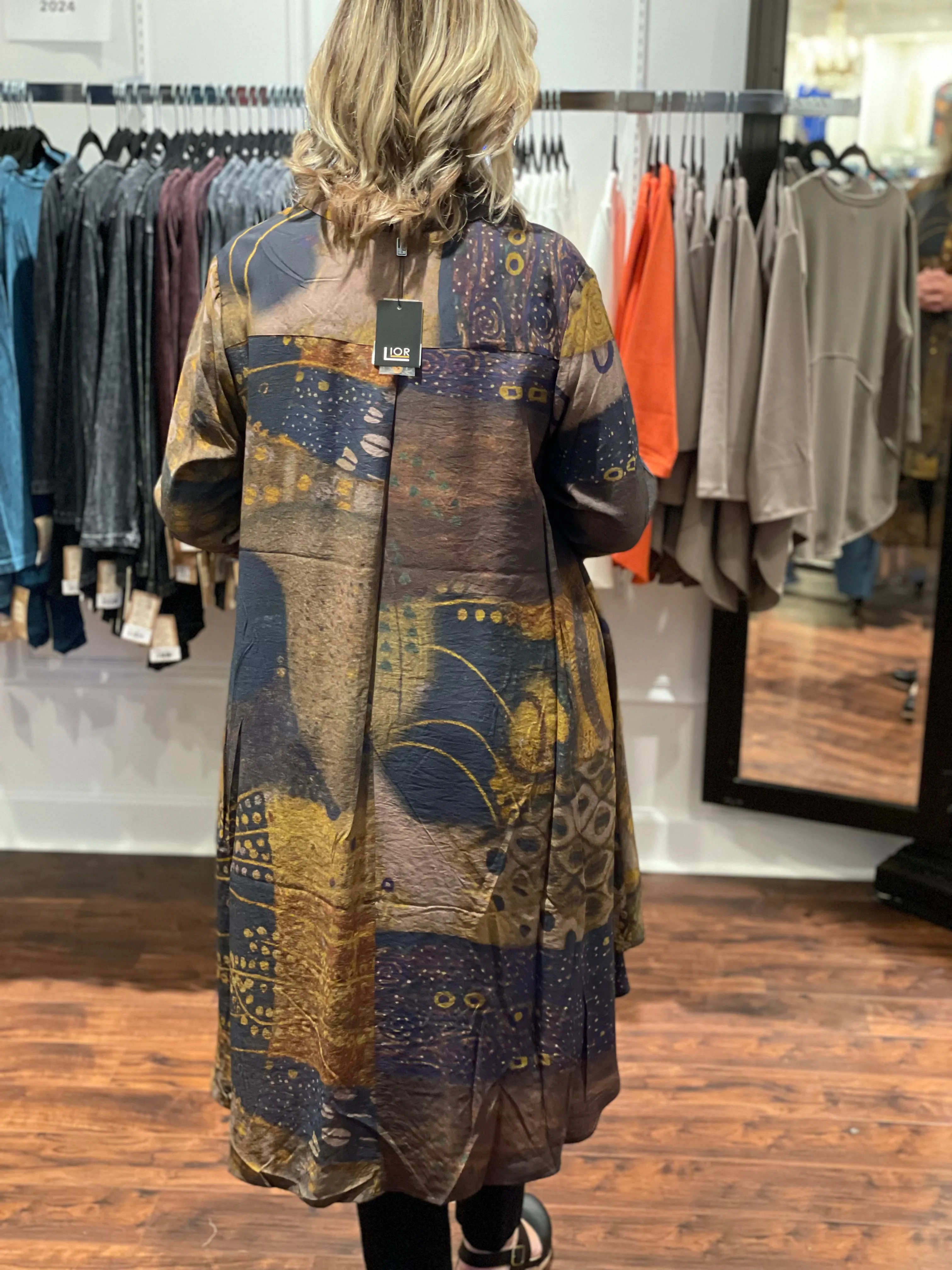 LIOR Button-Front Long Swing Shirt Dress
