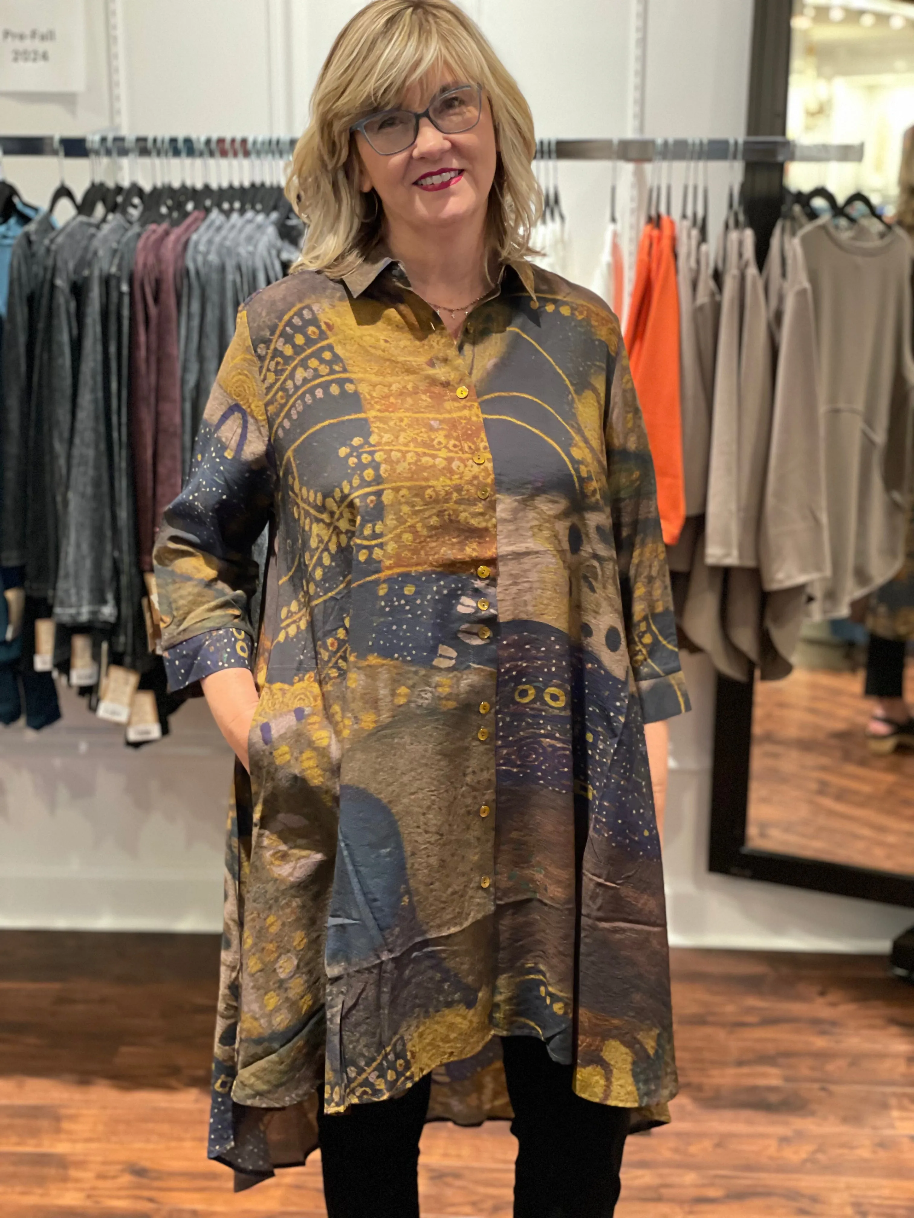 LIOR Button-Front Long Swing Shirt Dress