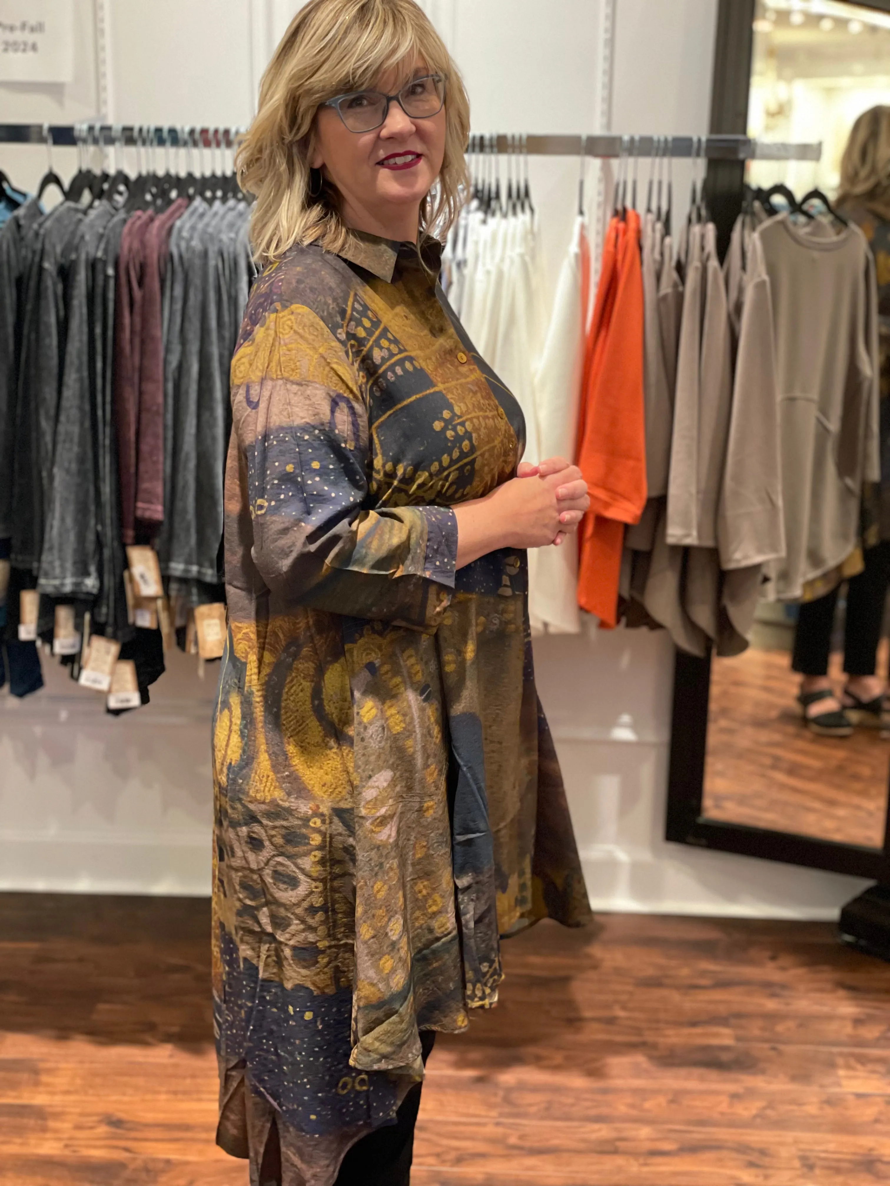 LIOR Button-Front Long Swing Shirt Dress