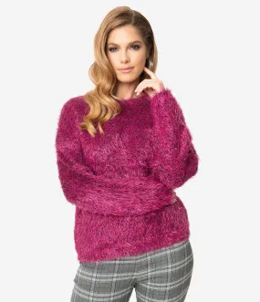 Magenta Fuzzy Sparkle Long Sleeve Pullover Sweater
