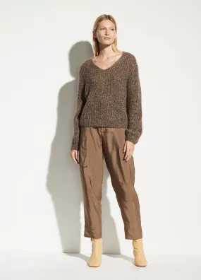 Marled Traveling Rib V-Neck in Granite