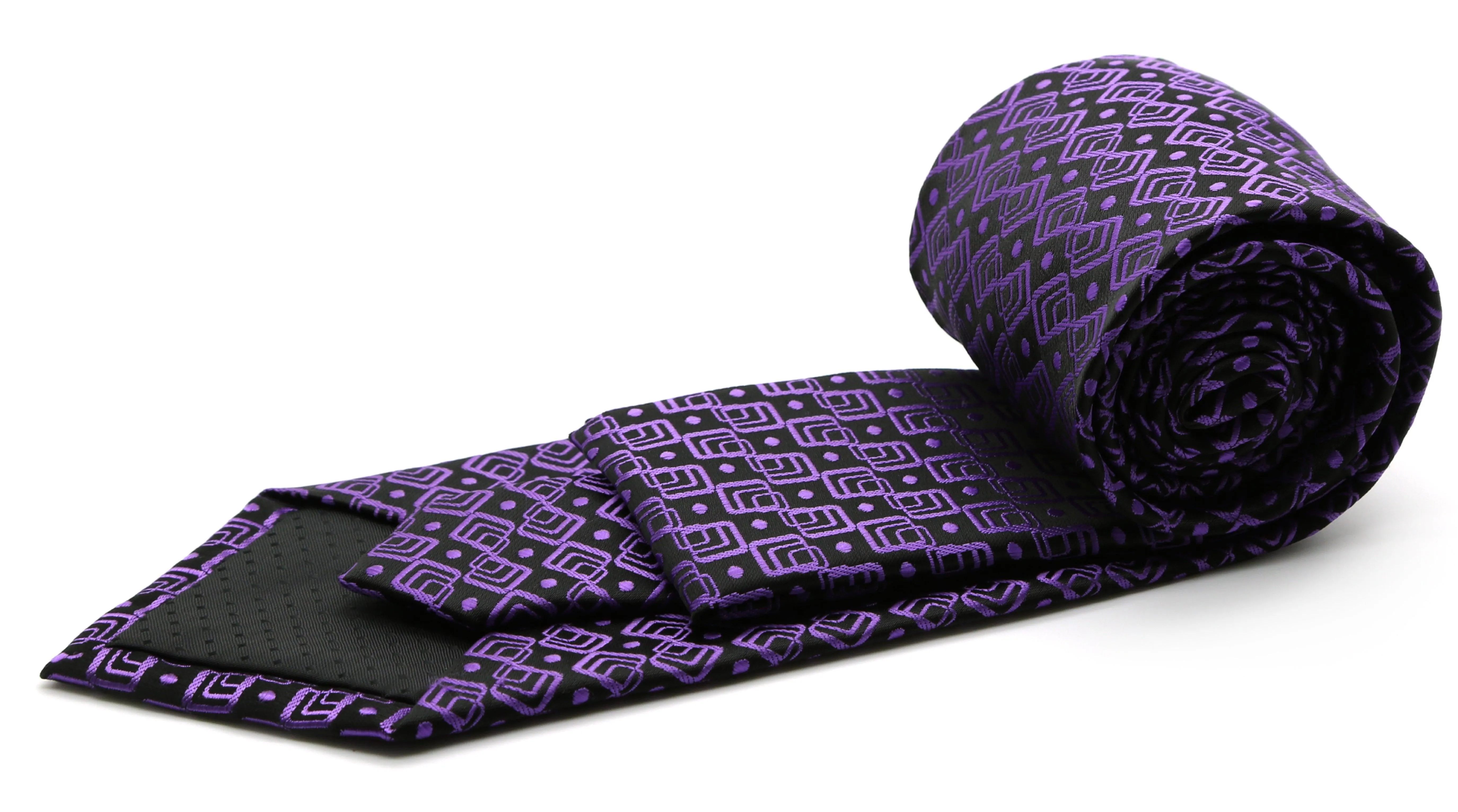 Mens Dads Classic Purple Geometric Pattern Business Casual Necktie & Hanky Set G-3