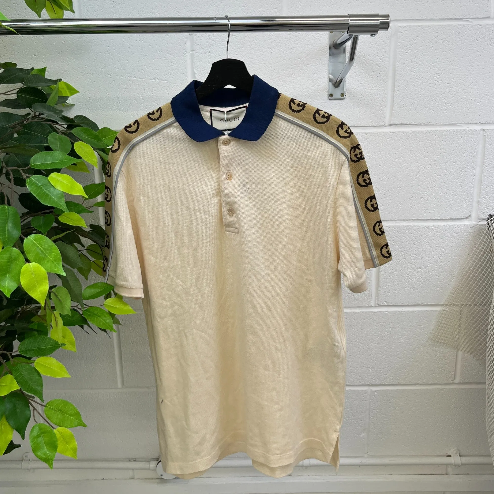 Men's Tape Logo Polo Shirt Beige Size M