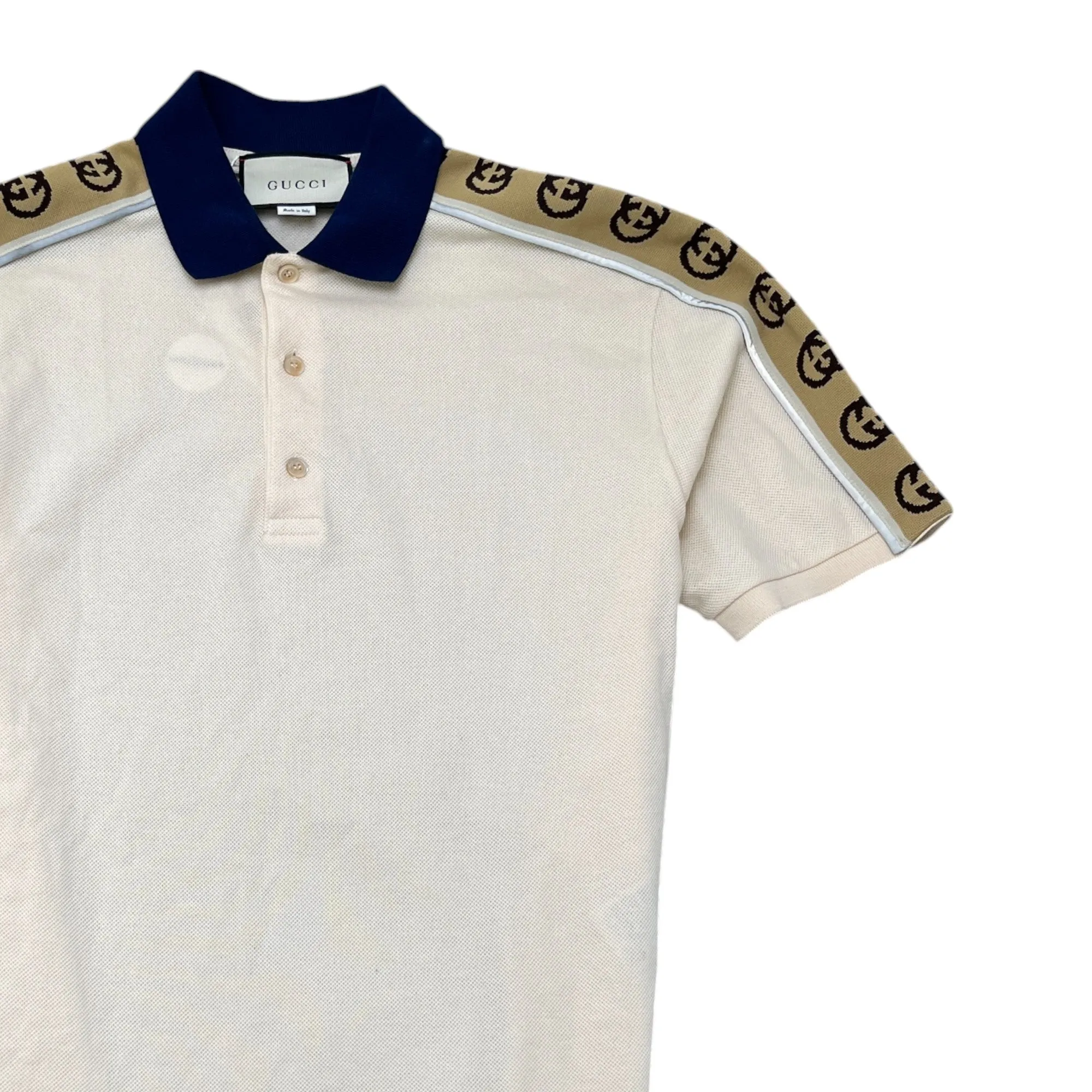 Men's Tape Logo Polo Shirt Beige Size M