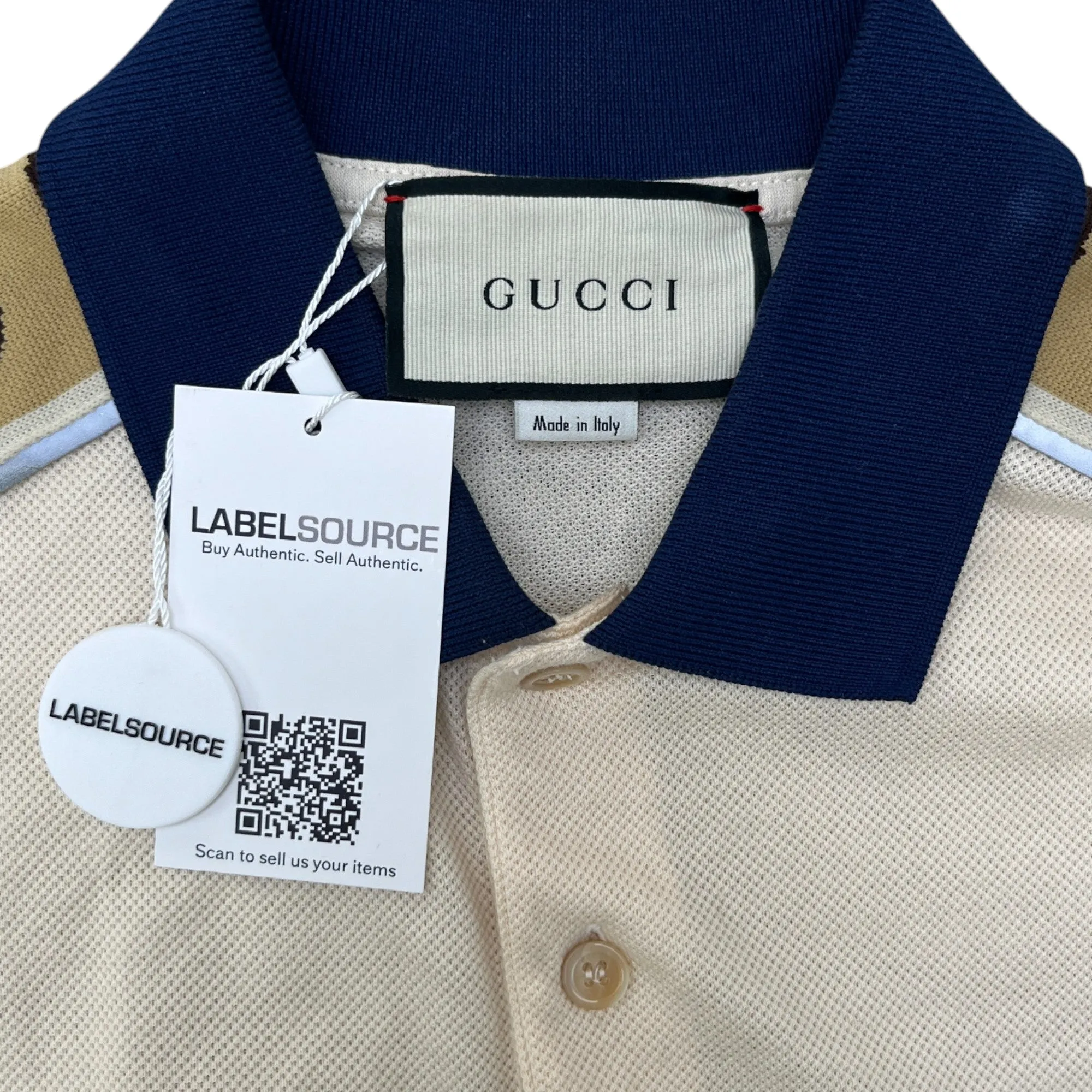 Men's Tape Logo Polo Shirt Beige Size M