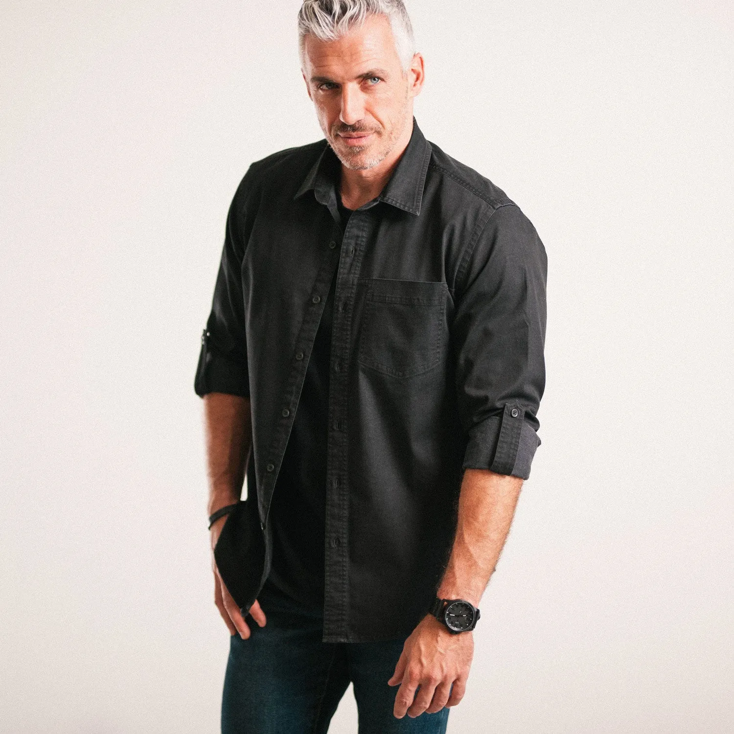 Myers Casual Shirt – Black Cotton Stretch Twill