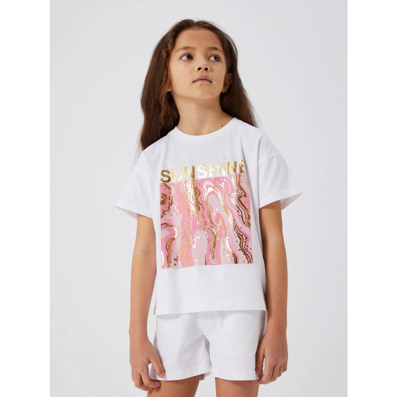 Name It Bright White Pink Nectar Javase Loose Short T-Shirt