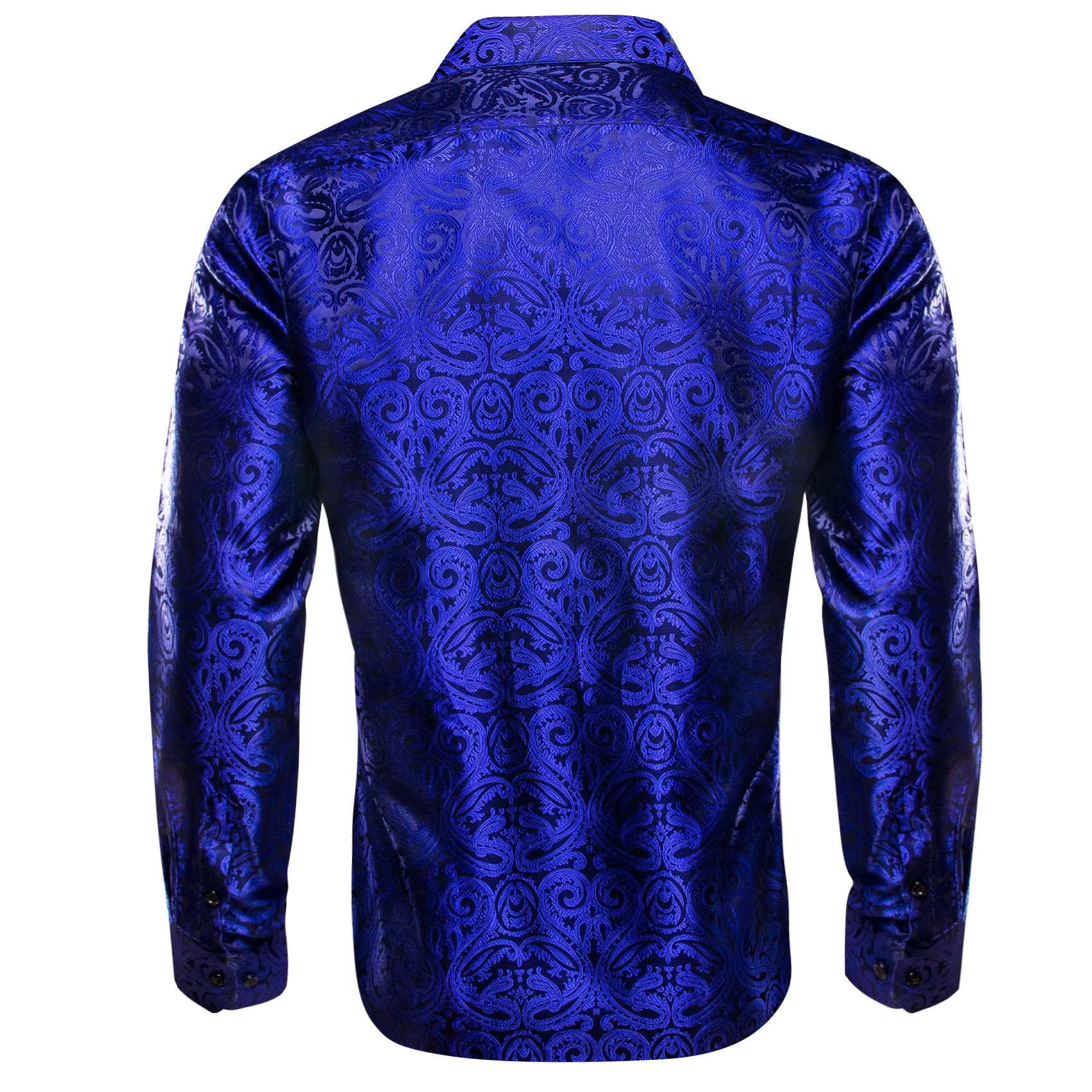 Navy Blue Paisley Silk Men's Casual Business Long Sleeve Shirt